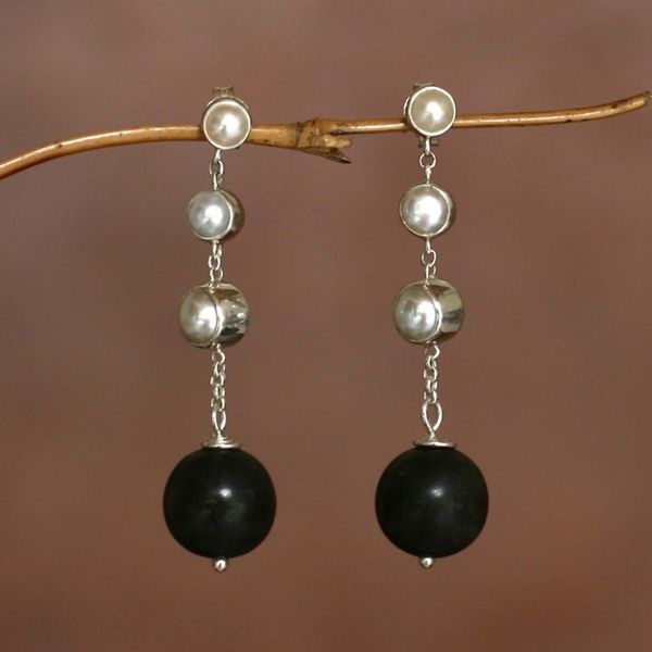 Alternate image for Cultured pearl and ebony dangle earrings Opportunity