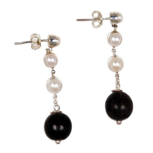 Alternate image for Cultured pearl and ebony dangle earrings Opportunity