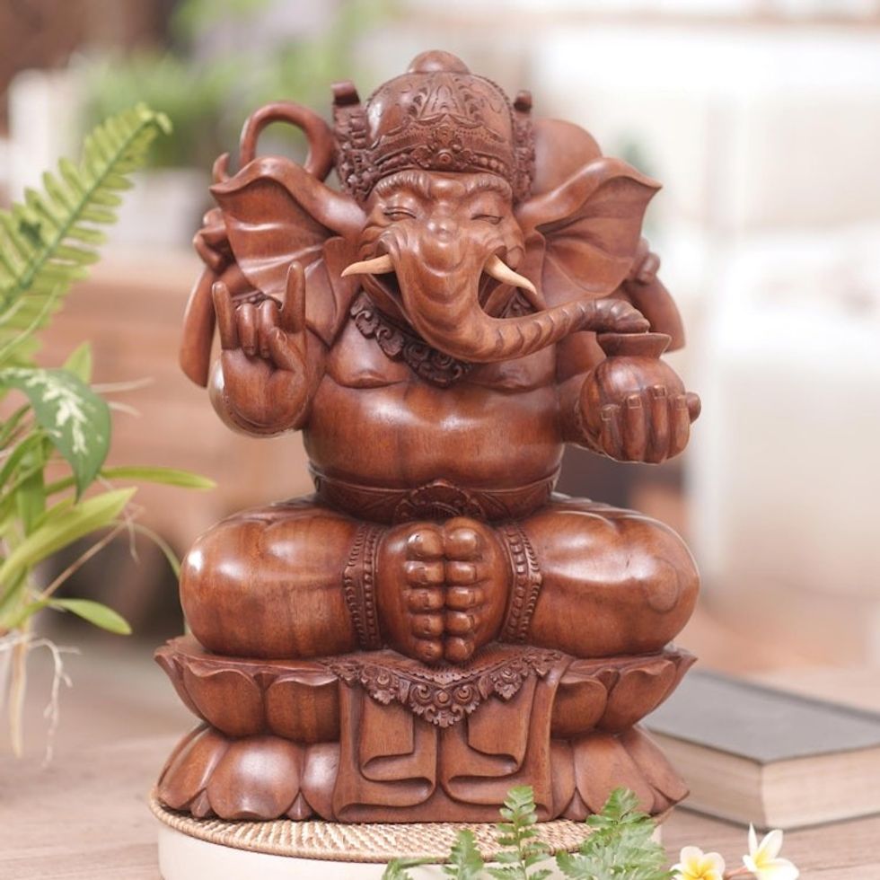 Wood statuette 'Ganesha Sacred Elephant-Man'