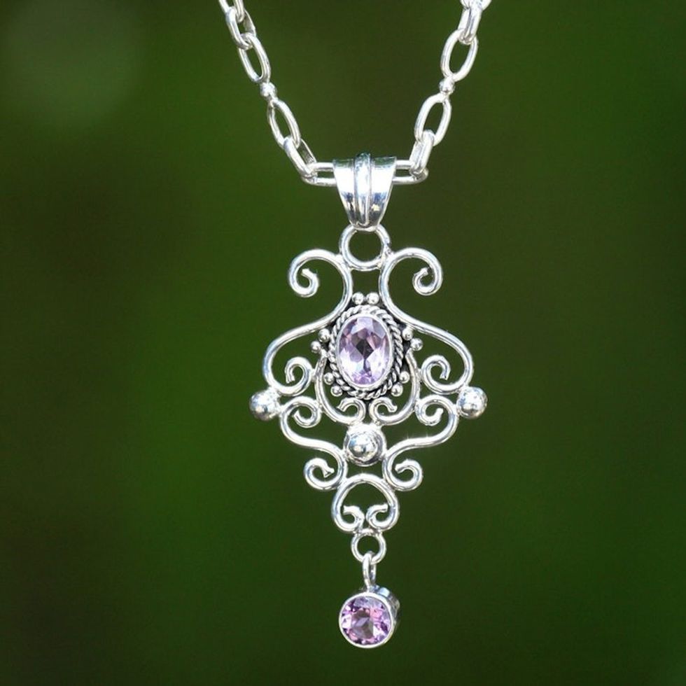Sterling Silver and Amethyst Pendant Necklace 'Exultation'