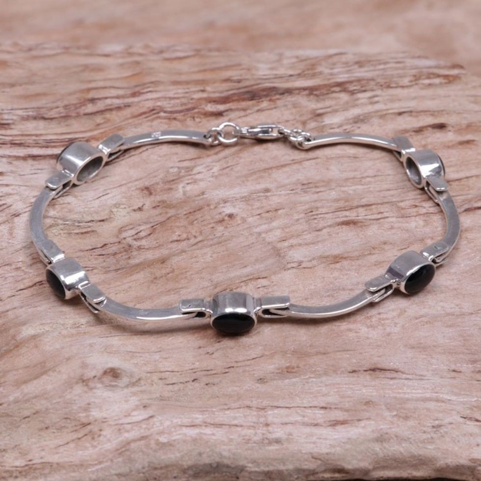Sterling Silver Onyx Bracelet from Indonesia 'Black Rice Seeds'