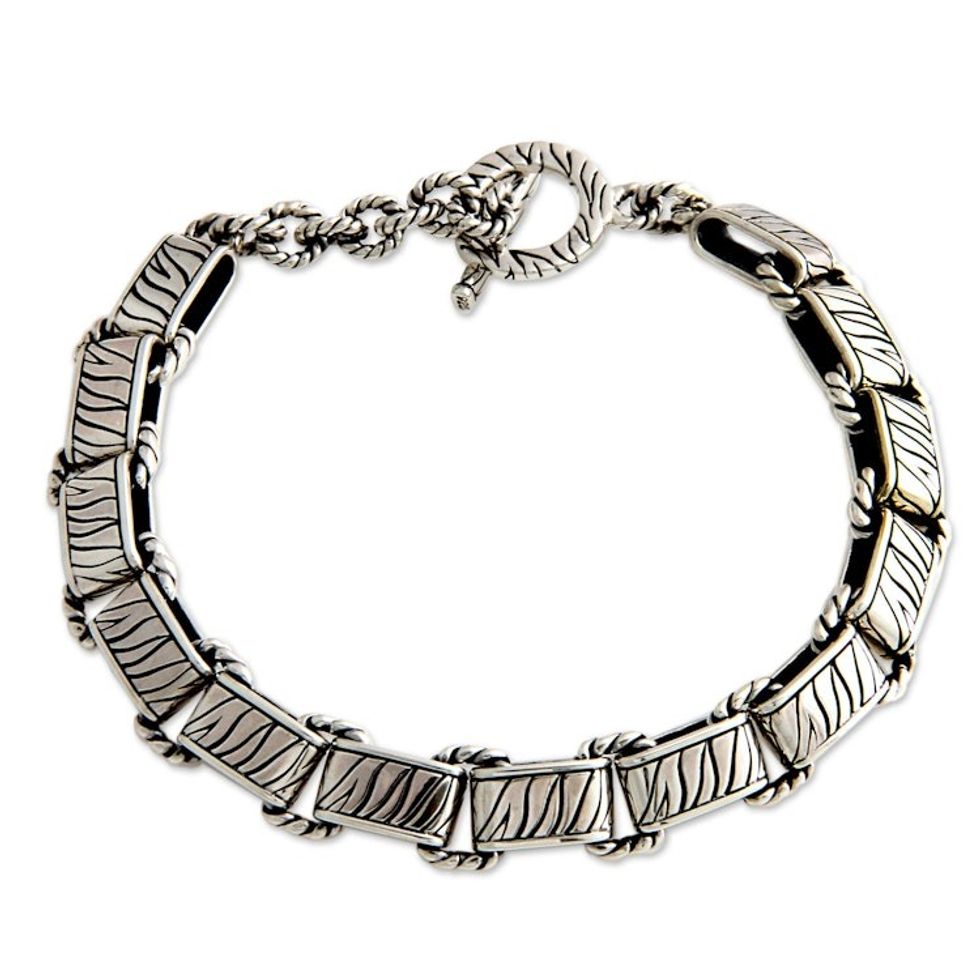 Men's sterling silver bracelet 'Rolling Waves'