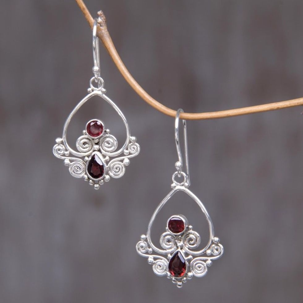 Heart Shaped Garnet Sterling Silver Earrings 'Heart in Love'