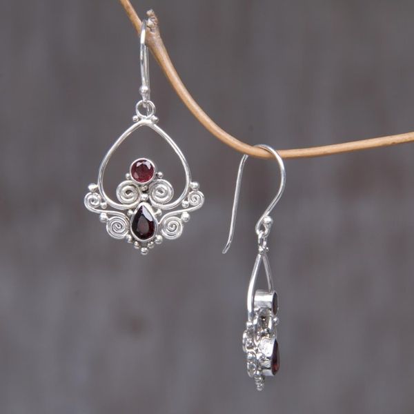 Alternate image for Heart Shaped Garnet Sterling Silver Earrings Heart in Love
