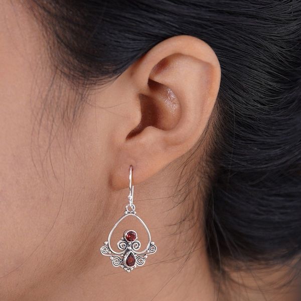 Alternate image for Heart Shaped Garnet Sterling Silver Earrings Heart in Love