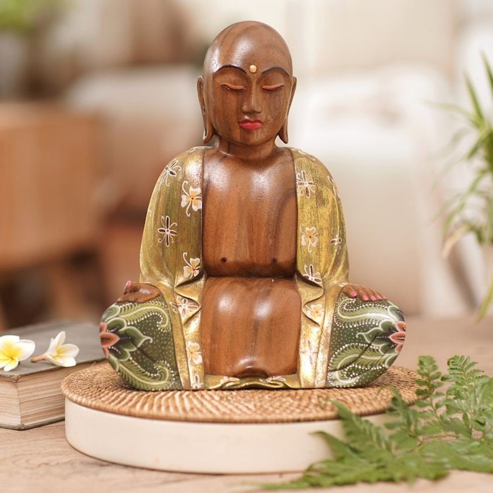 Handmade Suar Wood Sculpture 'Wise Buddha'