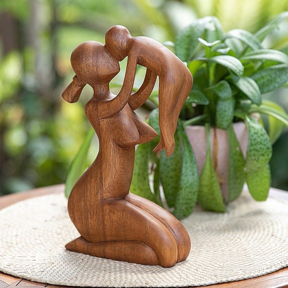 Suar Wood Family Sculpture 'Mother's Love'