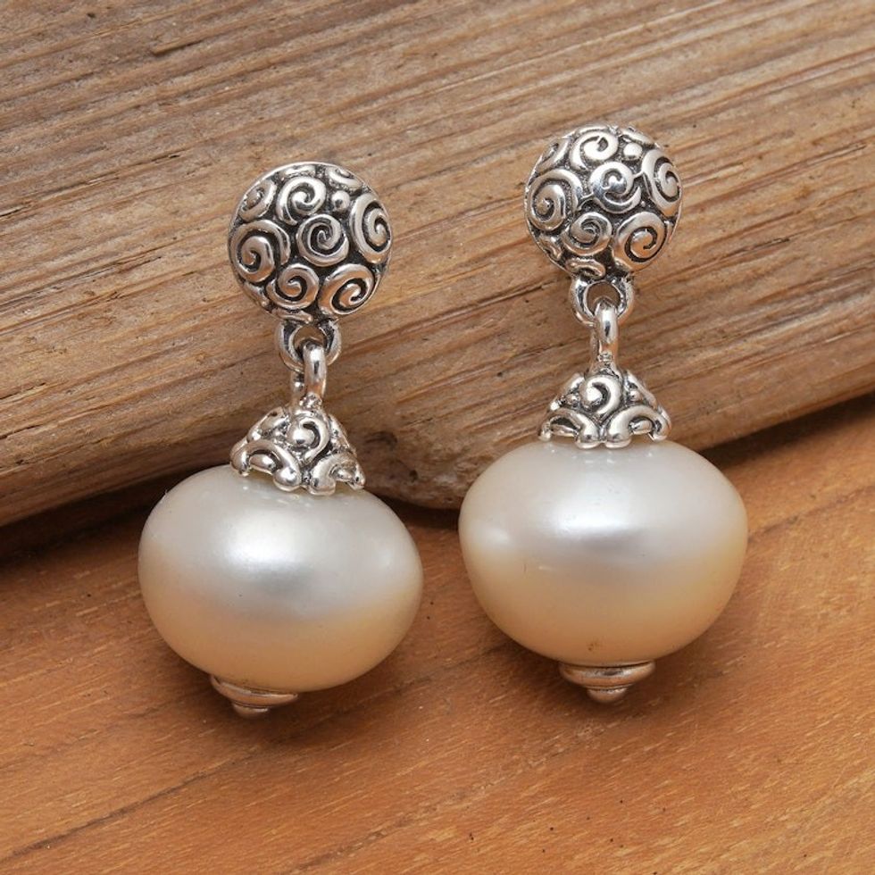 Handmade Sterling Silver Pearl Dangle Earrings 'Dream'