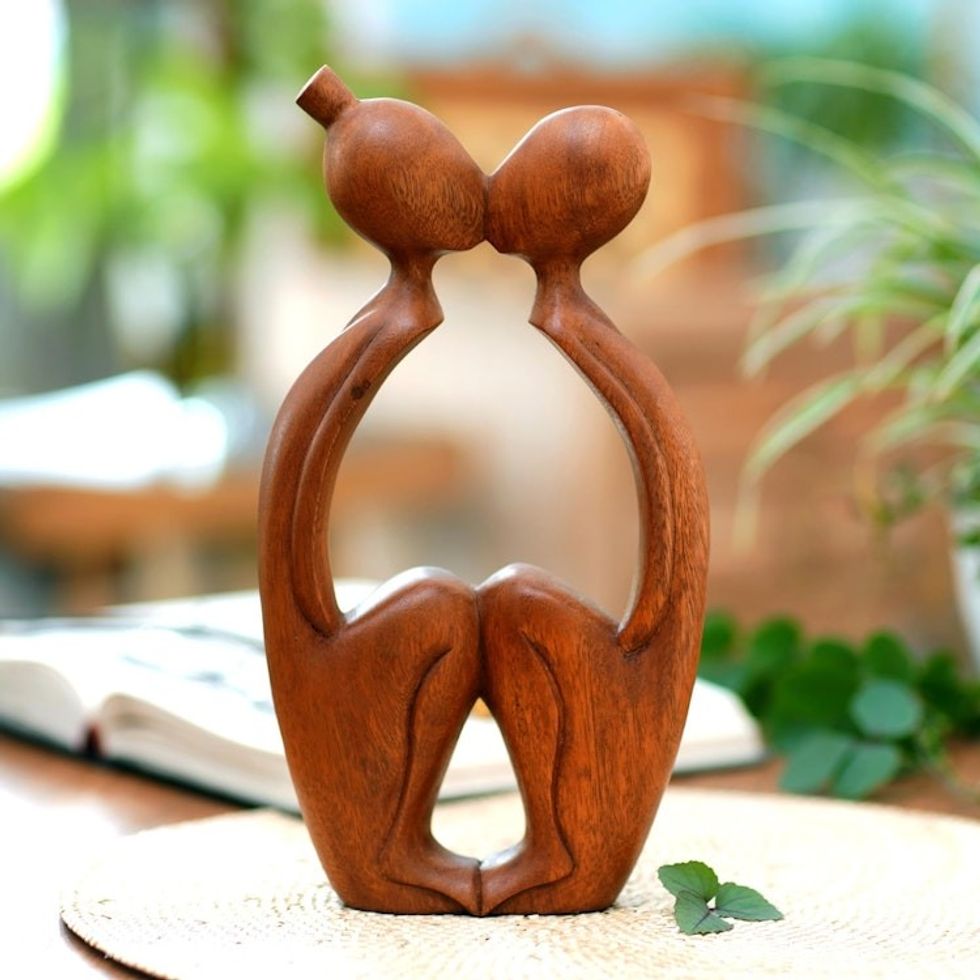 Romantic Wood Sculpture 'Young Lovers'
