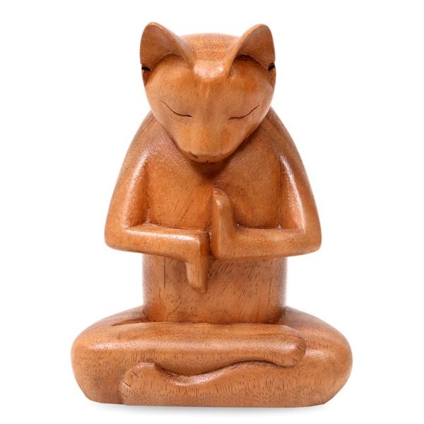Alternate image for Wood sculpture Full Lotus Cat