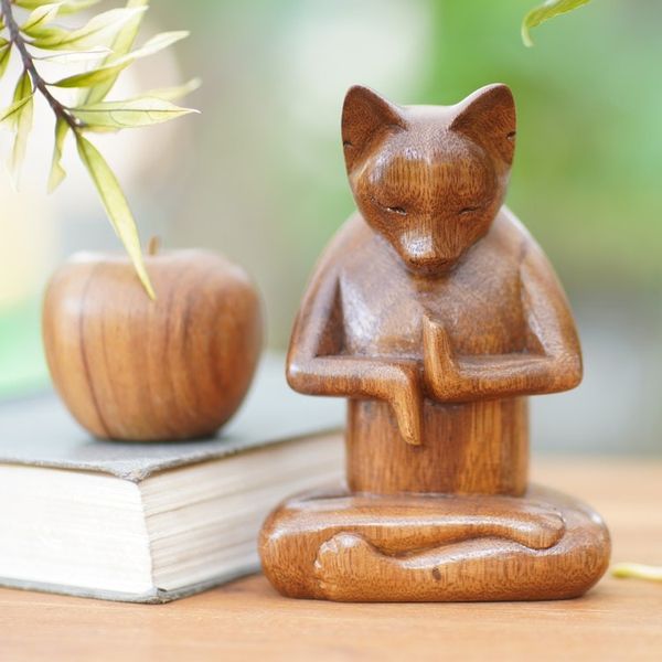 Alternate image for Wood sculpture Full Lotus Cat