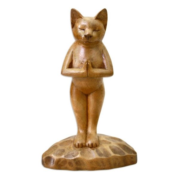 Alternate image for Hand Crafted Wood Sculpture Cat Gives Thanks