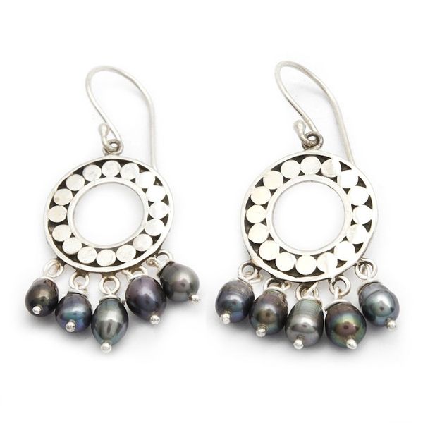 Alternate image for Sterling Silver Pearl Chandelier Earrings Black Moon Aura