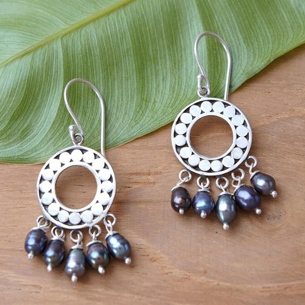 Alternate image for Sterling Silver Pearl Chandelier Earrings Black Moon Aura