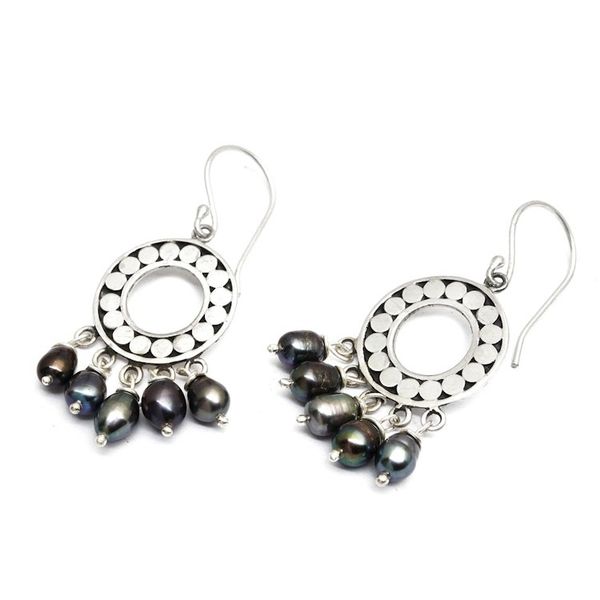 Alternate image for Sterling Silver Pearl Chandelier Earrings Black Moon Aura