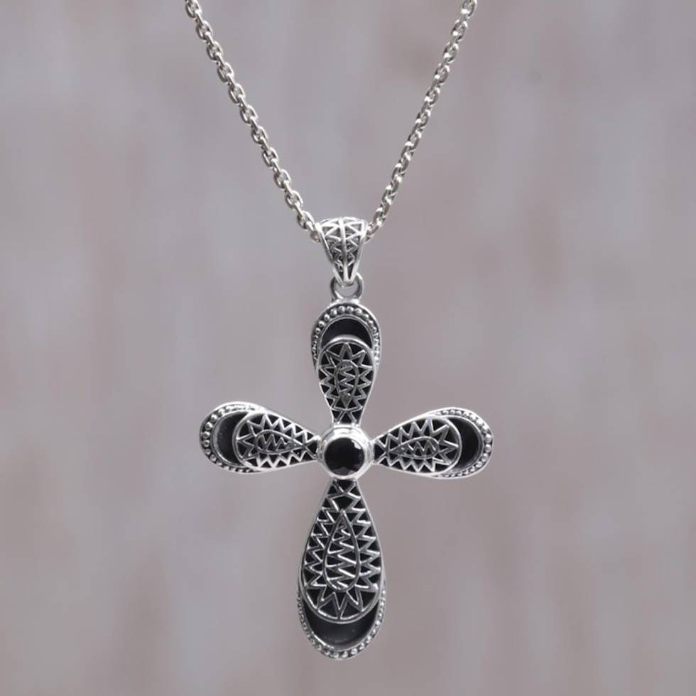 Garnet cross necklace 'Heaven's Embrace'