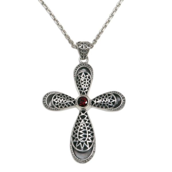 Alternate image for Garnet cross necklace Heavens Embrace