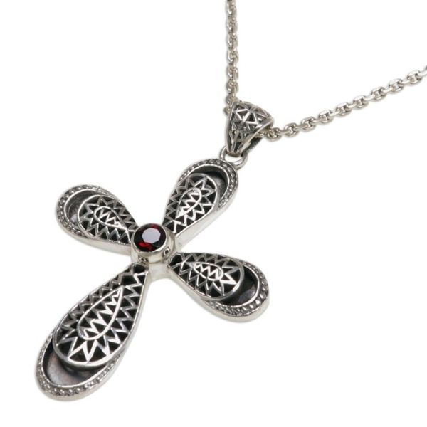 Alternate image for Garnet cross necklace Heavens Embrace