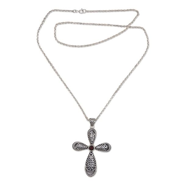 Alternate image for Garnet cross necklace Heavens Embrace
