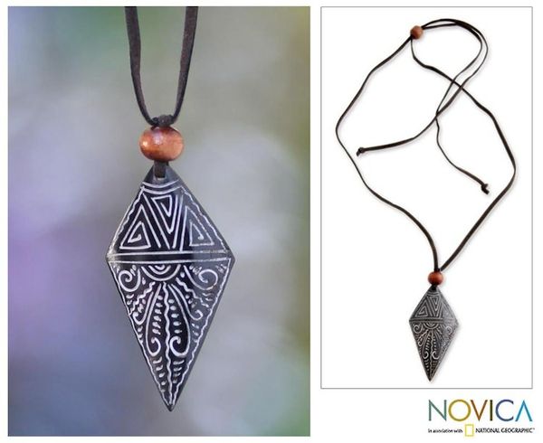 Alternate image for Handmade Bone Pendant Necklace Sunset