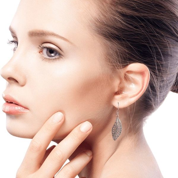Alternate image for Unique Sterling Silver Dangle Earrings Plumeria Leaf