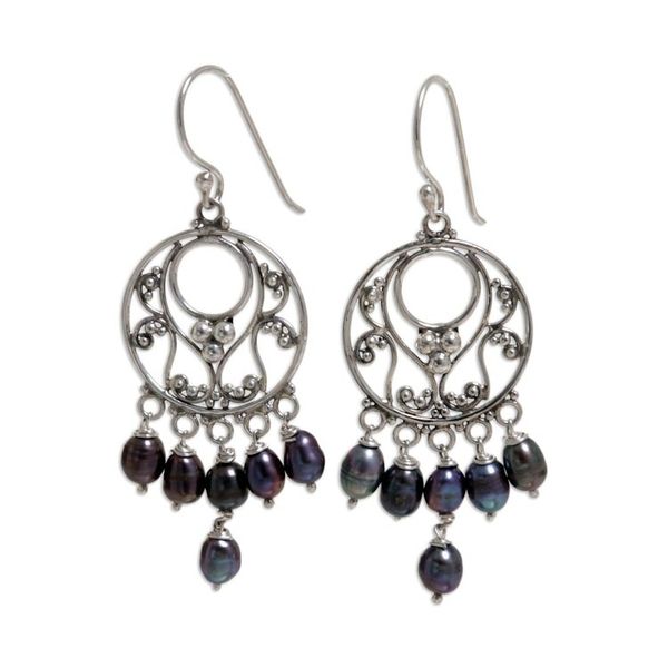 Alternate image for Pearl Sterling Silver Chandelier Earrings Dark Moonbeams