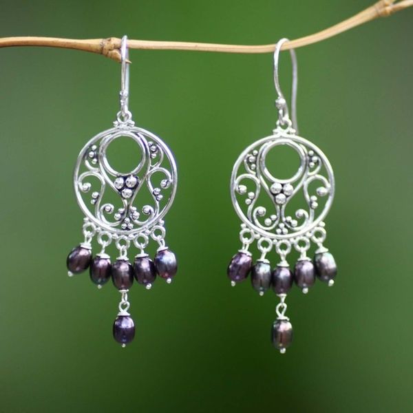 Alternate image for Pearl Sterling Silver Chandelier Earrings Dark Moonbeams