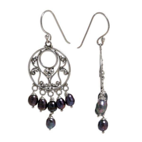 Alternate image for Pearl Sterling Silver Chandelier Earrings Dark Moonbeams