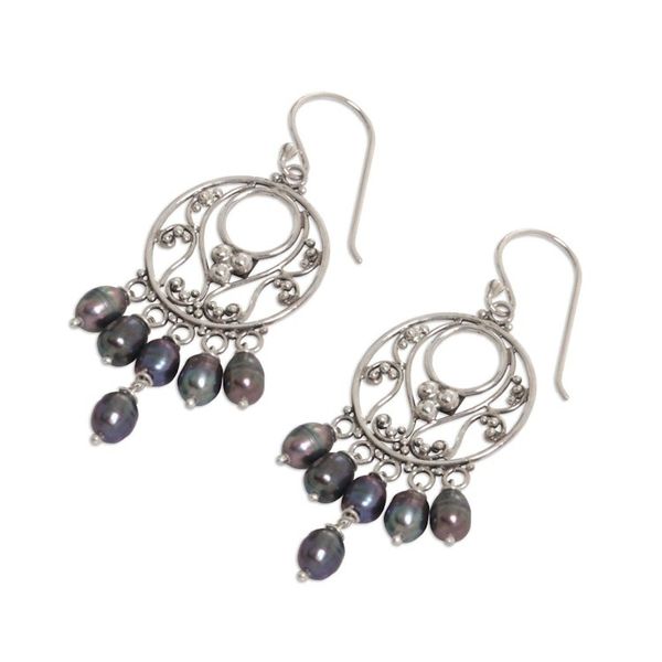 Alternate image for Pearl Sterling Silver Chandelier Earrings Dark Moonbeams