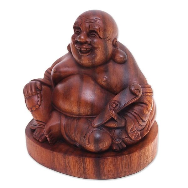 Alternate image for Original Wood Sculpture Jovial Buddha