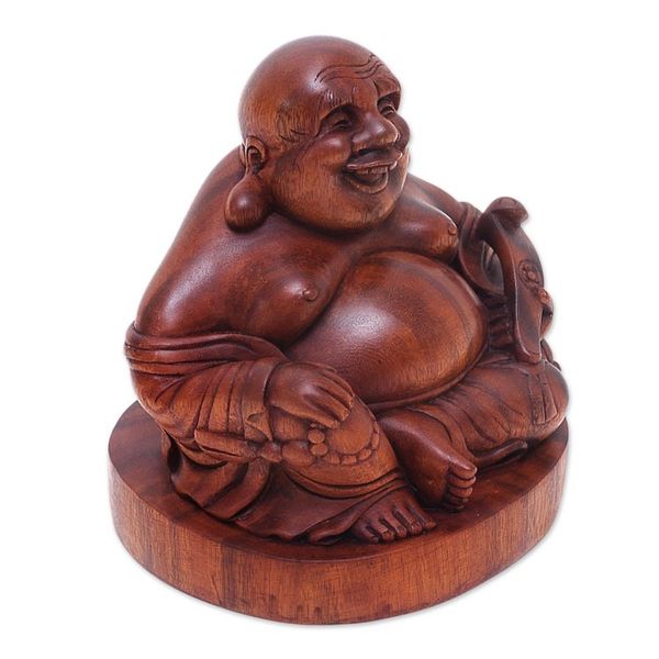 Alternate image for Original Wood Sculpture Jovial Buddha