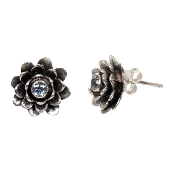 Alternate image for Sterling Silver and Blue Topaz Button Earrings Blue-Eyed Lotus