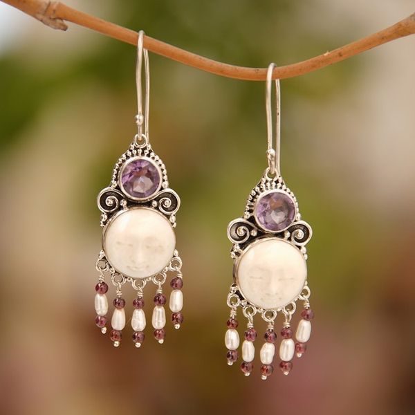 Alternate image for Cultured Pearl and Amethyst Sterling Silver Earrings Dreams