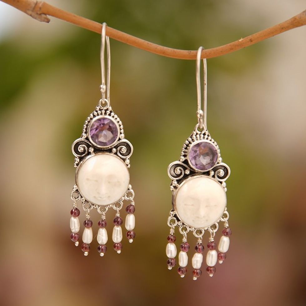 Cultured Pearl and Amethyst Sterling Silver Earrings 'Dreams'