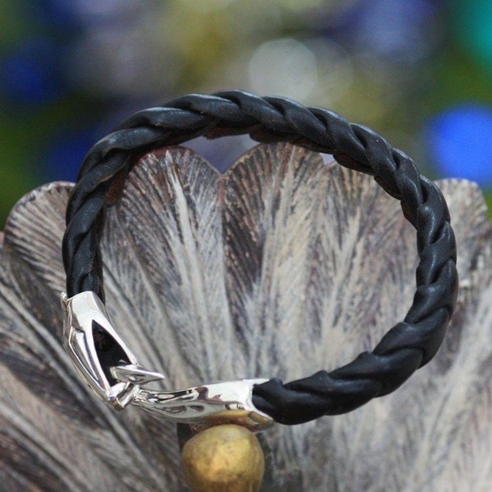 Men's Black Leather Snake Bracelet 'Cobra'