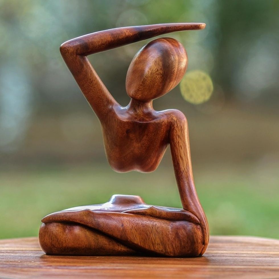 Original Wood Yoga Sculpture 'Graceful Arc'