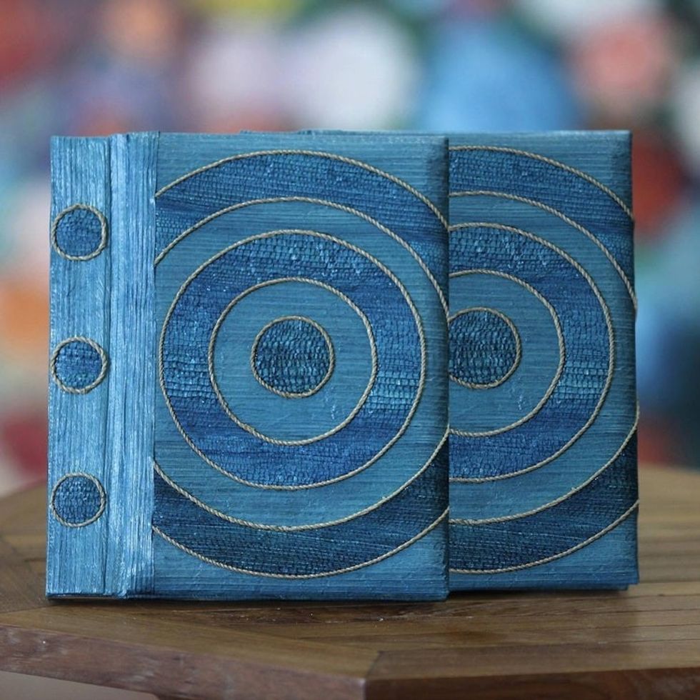 Handmade Natural Fiber Journals Pair 'Hypnotic Blue'