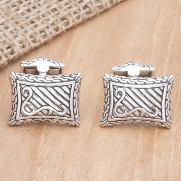 Alternate image for Handcrafted Sterling Silver Cufflinks from Indonesia Royal Fern