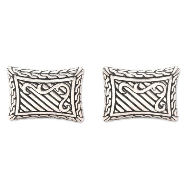 Alternate image for Handcrafted Sterling Silver Cufflinks from Indonesia Royal Fern