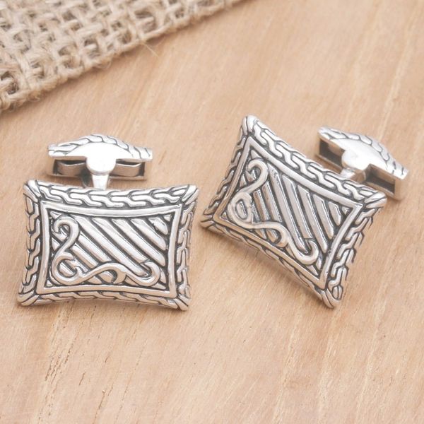 Alternate image for Handcrafted Sterling Silver Cufflinks from Indonesia Royal Fern