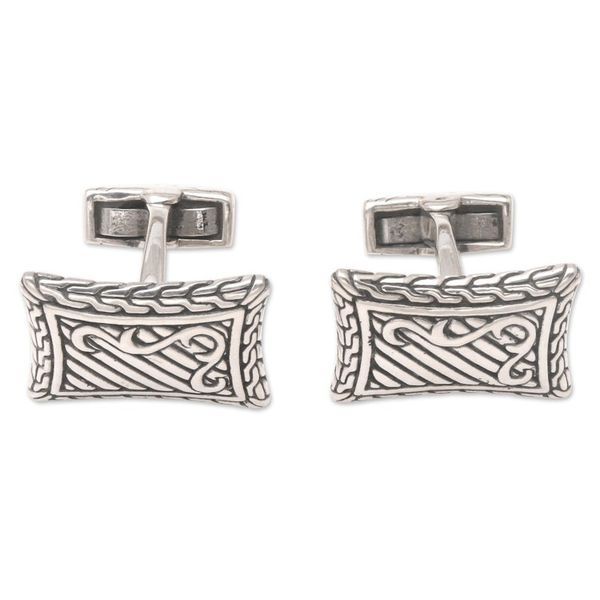 Alternate image for Handcrafted Sterling Silver Cufflinks from Indonesia Royal Fern