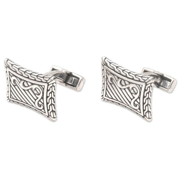 Alternate image for Handcrafted Sterling Silver Cufflinks from Indonesia Royal Fern
