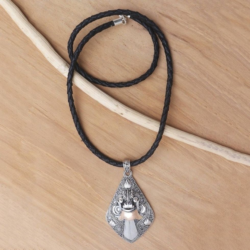 Hand Crafted Indonesian Silver and 18k Gold Necklace 'Bhoma Deity'