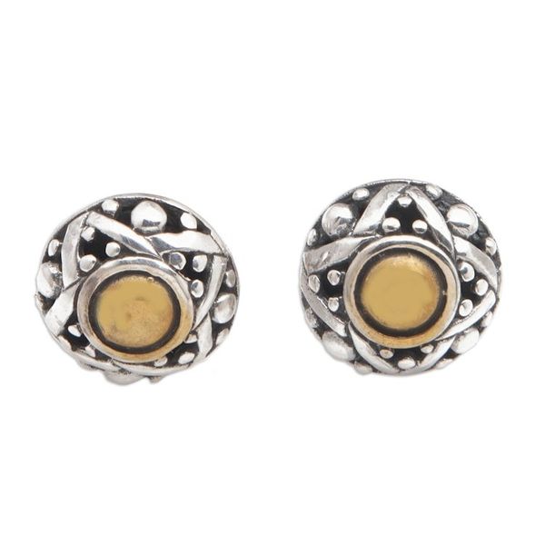 Alternate image for Hand Crafted Gold Accent Button Earrings Majapahit Shield