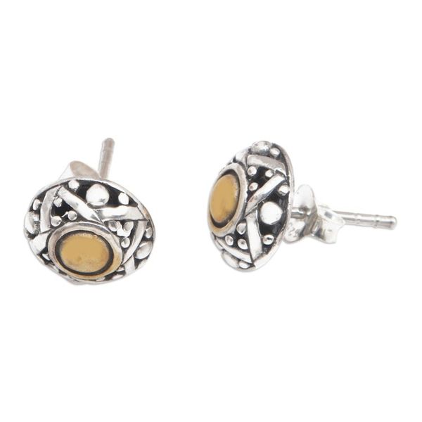 Alternate image for Hand Crafted Gold Accent Button Earrings Majapahit Shield