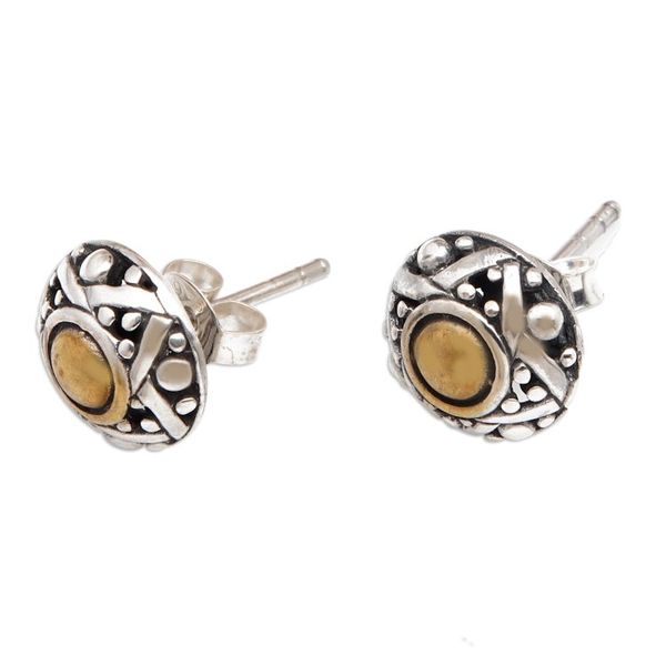 Alternate image for Hand Crafted Gold Accent Button Earrings Majapahit Shield