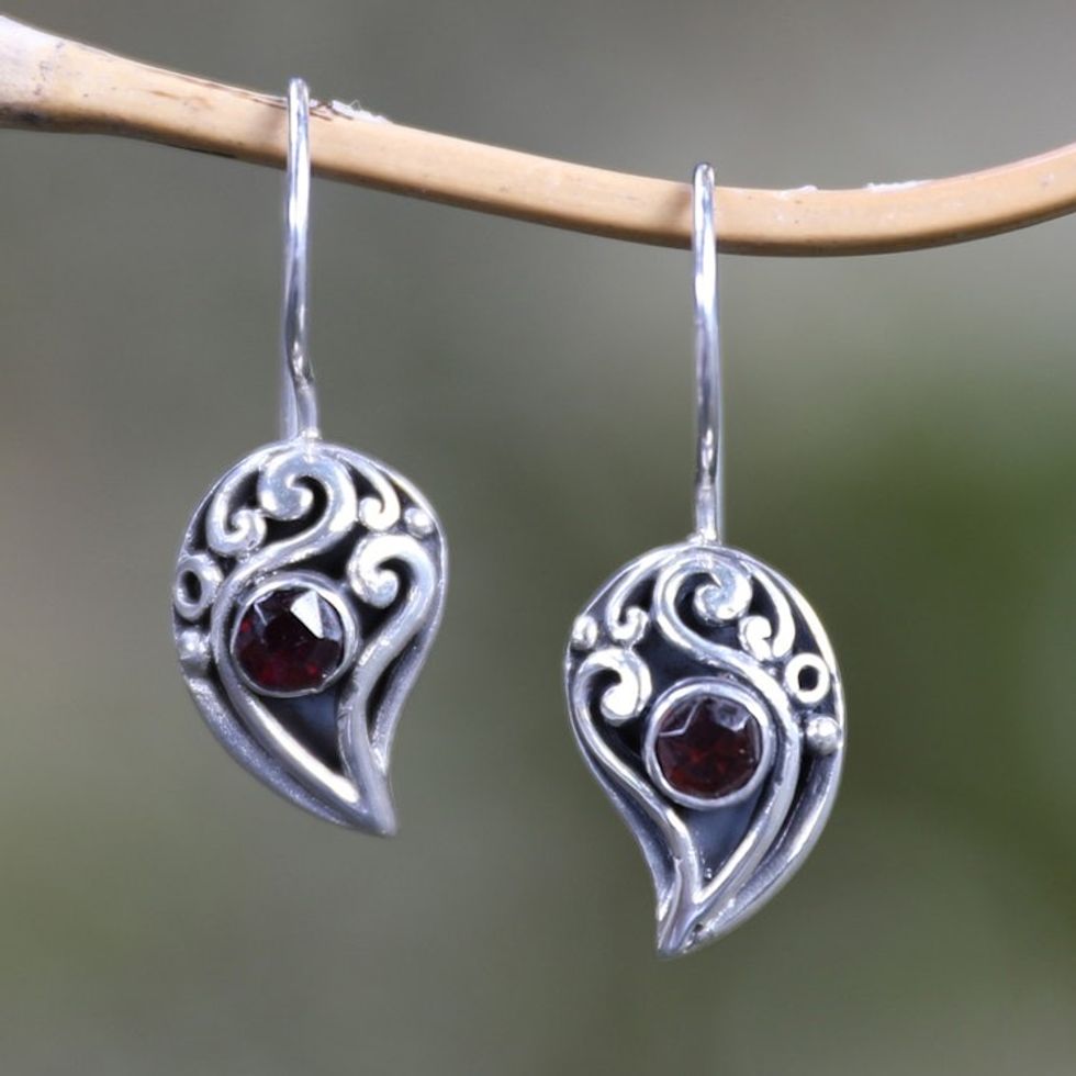 Sterling Silver Garnet Drop Earrings 'Dancing Dewdrops'