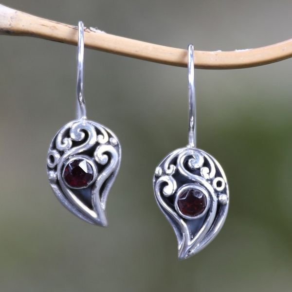 Alternate image for Sterling Silver Garnet Drop Earrings Dancing Dewdrops