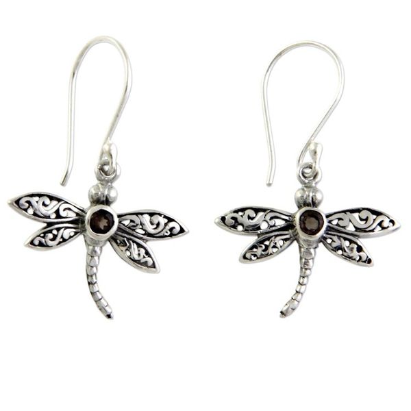 Alternate image for Smoky quartz dangle earrings Enchanted Dragonfly