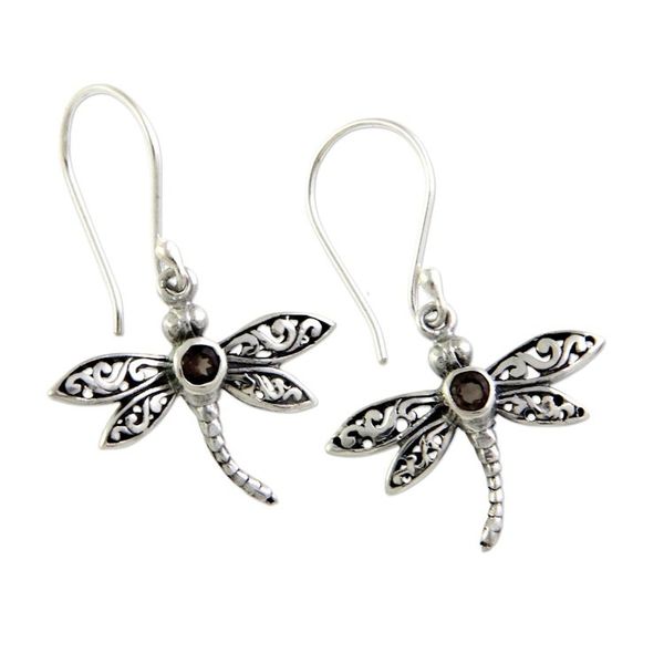 Alternate image for Smoky quartz dangle earrings Enchanted Dragonfly